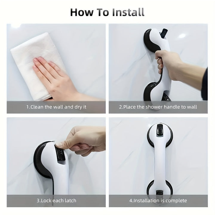 [Safety Grab Bars] 2pcs 12" Shower Safety Grab Bars with Strong Suction Cups | Non-Slip Assistance Handles for Elderly, Bench & Chair Support, Plastic Material, Easy Installation for Bathroom Safety | Modern Bathroom Accessor