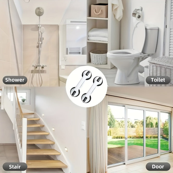 [Safety Grab Bars] 2pcs 12" Shower Safety Grab Bars with Strong Suction Cups | Non-Slip Assistance Handles for Elderly, Bench & Chair Support, Plastic Material, Easy Installation for Bathroom Safety | Modern Bathroom Accessor