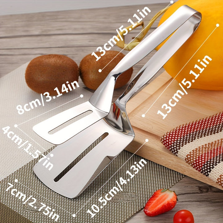 Versatile Non-Stick Stainless Steel Spatula with Clamp - Perfect for Fish & Steak, Ideal for Home Kitchens and Restaurants