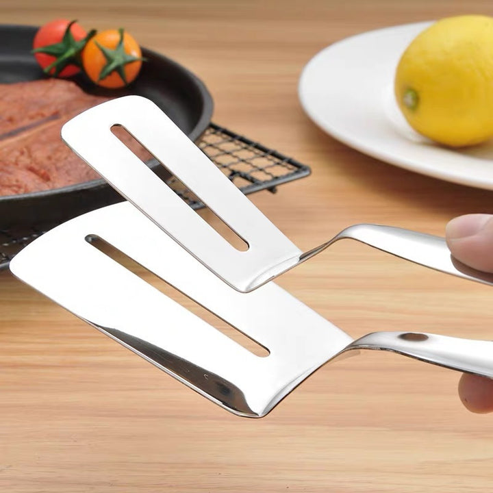 Versatile Non-Stick Stainless Steel Spatula with Clamp - Perfect for Fish & Steak, Ideal for Home Kitchens and Restaurants