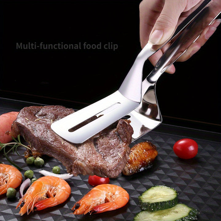 Versatile Non-Stick Stainless Steel Spatula with Clamp - Perfect for Fish & Steak, Ideal for Home Kitchens and Restaurants