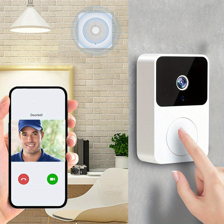[HD Wireless Doorbell] 65° HD Wireless Video Doorbell Camera with Two-Way Talk, Night Vision | App Remote Control, Self-Adhesive Installation, Battery-Powered (3 AAA) for Home Security