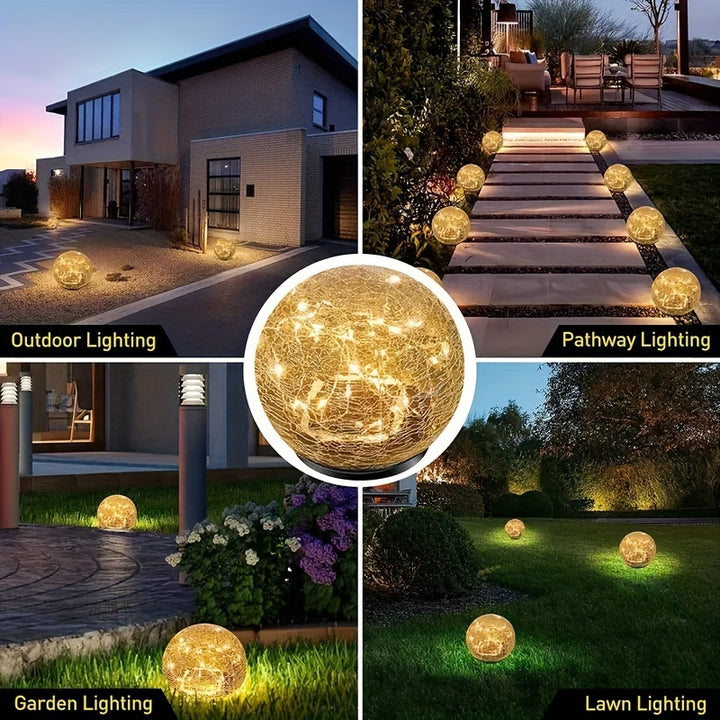 4pcs Lumières Extérieures à Panneaux Solaires en Verre Craqué – Lumières de Chemin de Jardin avec Piquets, Charge de 2 Heures, Utilisation de 6-8 Heures, Idéal pour la Saint-Valentin & Décor de Mariage, Idée Cadeau pour Patio, Pelouse & Allée