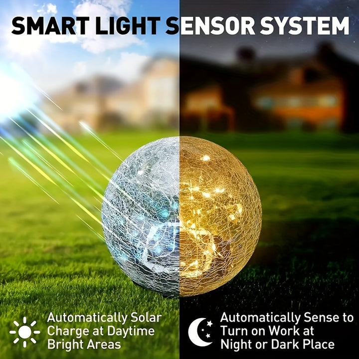 4pcs Lumières Extérieures à Panneaux Solaires en Verre Craqué – Lumières de Chemin de Jardin avec Piquets, Charge de 2 Heures, Utilisation de 6-8 Heures, Idéal pour la Saint-Valentin & Décor de Mariage, Idée Cadeau pour Patio, Pelouse & Allée