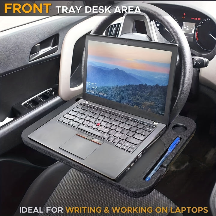 [Portable Table] Car Steering Wheel Tray - Multifunction Portable Table - Perfect for Eating, Working & Storing in Most Cars