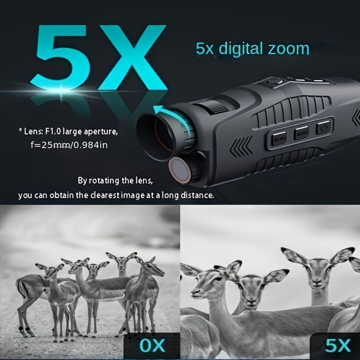 HD 1080P Infrared Night Vision Monocular with Lightless Visual, USB Rechargeable, for Night Photography, Video Recording, Hunting, Camping - Memory Card Not Included, Looking Glass Camera, IR Illuminator