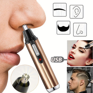 USB Rechargeable Ear and Nose Hair Trimmer for Men and Women - Painless Facial Hair Removal, 400mAh Lithium Battery, Includes Protective Cover, Hair Removal Device