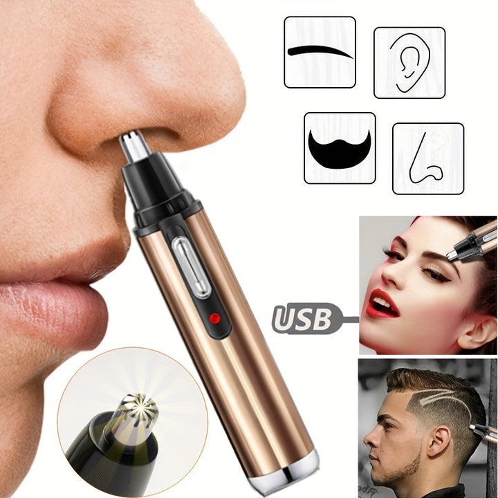 Recortador de vello nasal y de orejas recargable por USB para hombres y mujeres - Eliminación indolora de vello facial, batería de litio de 400mAh, incluye tapa protectora, dispositivo de eliminación de vello