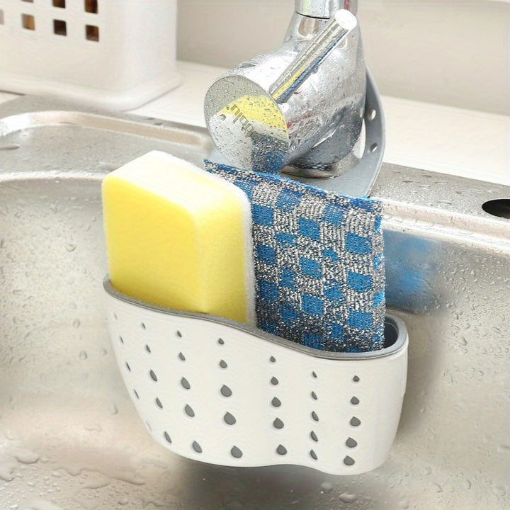 Adjustable Double Wall Kitchen Sink Rack 1pc - Soap Sponge Drain Holder, Hanging Basket Storage, and Suction Cups - Organize Sink Accessories and Save Space with Classic Rectangular Design