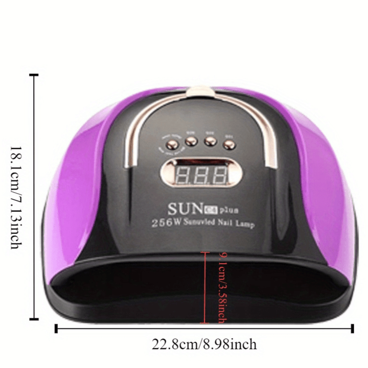 256W High-Power UV LED Nail Lamp with 4 Timer Settings, Automatic Sensor & Smart Display - Fast Gel Polish Curing, Purple & Black Design, Ergonomic Handle for Professional Manicures