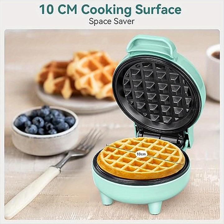 Compact 550W Mini Waffle Maker with Ready Indicator Light, Cool Touch Handle, and Non-Stick Coating - Green