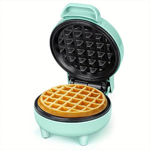 Kompakter 550W Mini-Waffelmaker mit Bereitschaftsanzeige, kühlem Griff und Antihaftbeschichtung - Grün