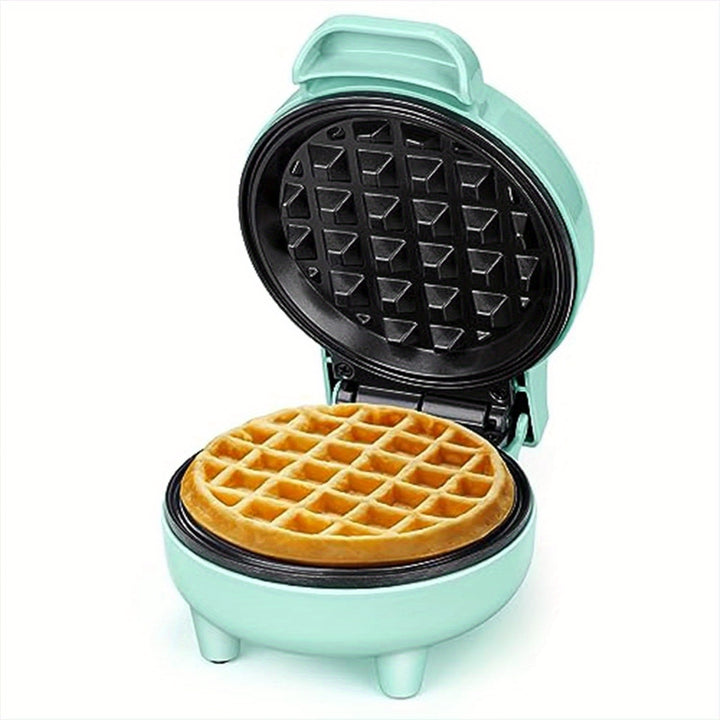 Compact 550W Mini Waffle Maker with Ready Indicator Light, Cool Touch Handle, and Non-Stick Coating - Green