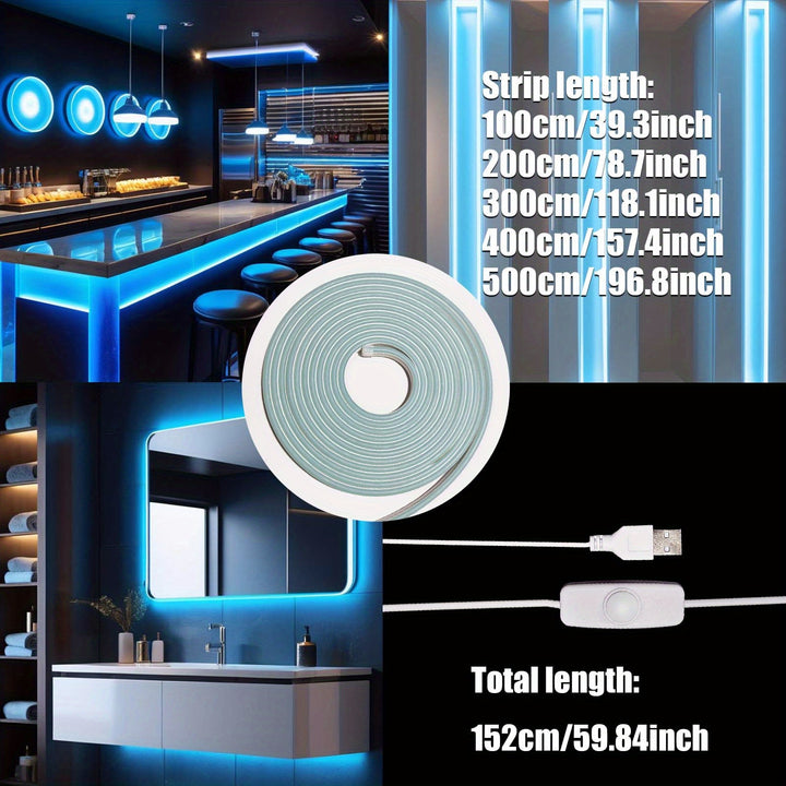 1pc 39.3-196.8 pulgadas/100-500 cm Barra de Luz LED Azul Hielo Interruptor de Control de Botón Presionar Alimentado por USB Iluminación Espacial para Sala de Estar Sala de Juegos Tocador Pared de Fondo Baño Navidad Iluminación Decorativa para Dormitorio