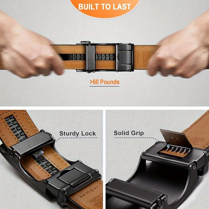 2pcs Genuine Leather Ratchet Belt for Men - Adjustable Automatic Buckle, Versatile Casual Business Style, Durable Alloy Buckle, High-Quality Leather Panel, Easy to Wear And Suitable for Any Occasionvalentine'S Day
