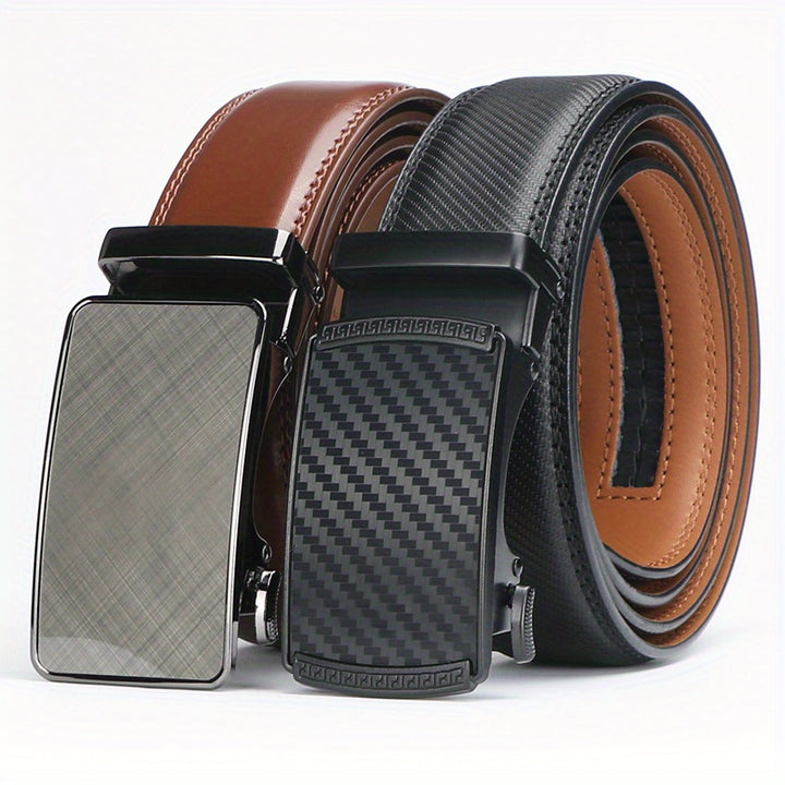 2pcs Genuine Leather Ratchet Belt for Men - Adjustable Automatic Buckle, Versatile Casual Business Style, Durable Alloy Buckle, High-Quality Leather Panel, Easy to Wear And Suitable for Any Occasionvalentine'S Day