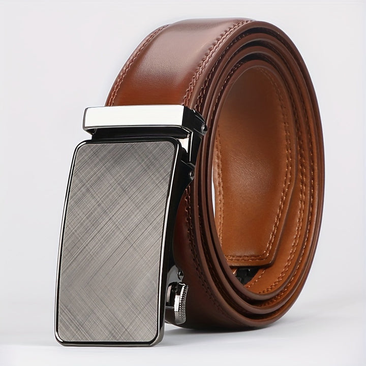 2pcs Genuine Leather Ratchet Belt for Men - Adjustable Automatic Buckle, Versatile Casual Business Style, Durable Alloy Buckle, High-Quality Leather Panel, Easy to Wear And Suitable for Any Occasionvalentine'S Day