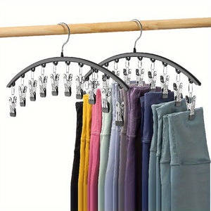 One Hanger, Hanging Rack Space-Saving Curved Hanger, Suitable for Yoga Pants and Leggings-One with 10 Wardrobe Organizer Clips, Suitable for Clothes Shop Pants Socks Hanger