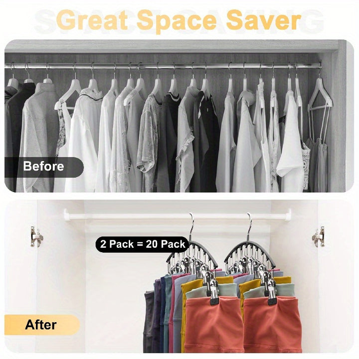 One Hanger, Hanging Rack Space-Saving Curved Hanger, Suitable for Yoga Pants and Leggings-One with 10 Wardrobe Organizer Clips, Suitable for Clothes Shop Pants Socks Hanger