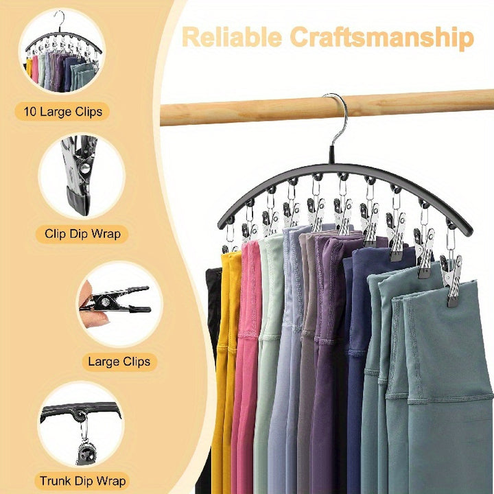 One Hanger, Hanging Rack Space-Saving Curved Hanger, Suitable for Yoga Pants and Leggings-One with 10 Wardrobe Organizer Clips, Suitable for Clothes Shop Pants Socks Hanger