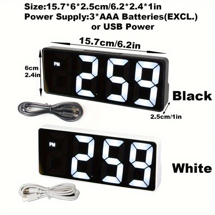 ≤36V USB Powered Digital Alarm Clock with Adjustable Brightness, Temperature Display, Date Feature, Rectangle Arched Crown, Plastic Material