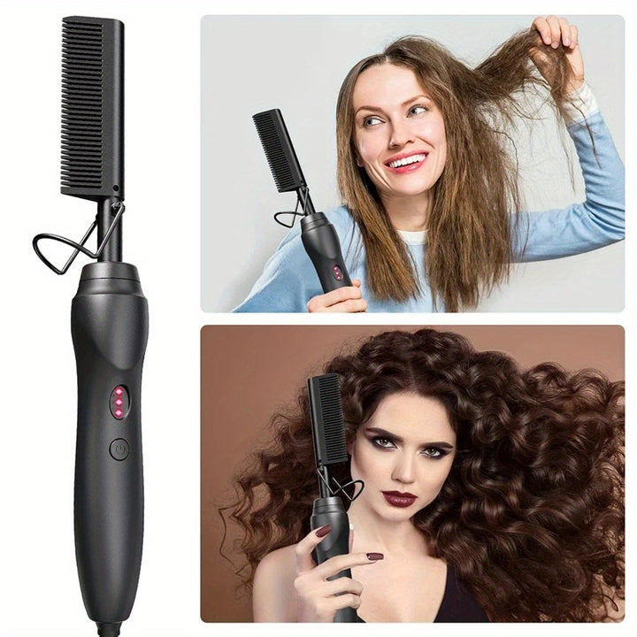 Hot Comb Hair Straightener Portable Ceramic Curler, Copper Hot Comb Heat Press Curl/Straight Hair Styling Brush for Hair Beard Wig Wet and Dry Hair Styling Tools