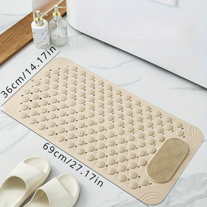 Light Blue Textured Anti-Slip Bath Mat with Drainage Holes - PVC Shower Stall Mat for Home Bathroom, Circular Pattern Design, 0.8cm Thick, 2600g/㎡, Rectangular Shape, Bathroom Accessories