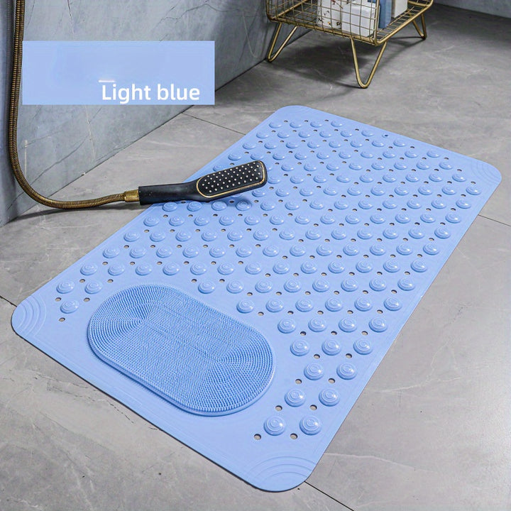 Light Blue Textured Anti-Slip Bath Mat with Drainage Holes - PVC Shower Stall Mat for Home Bathroom, Circular Pattern Design, 0.8cm Thick, 2600g/㎡, Rectangular Shape, Bathroom Accessories