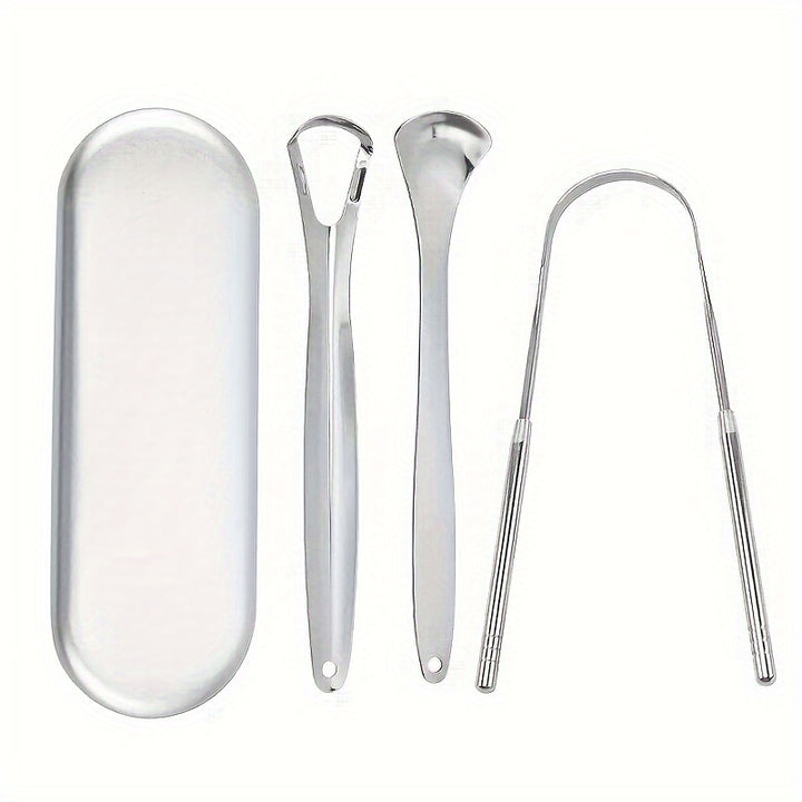 Stainless Steel Tongue Scraper Set, 1/2/3 Pack - Oral Hygiene Care to Reduce Bad Breath - Safe U-Shaped Tongue Cleaners for Adults, Men & Women - Unscented Dental Tool for Fresh Breath