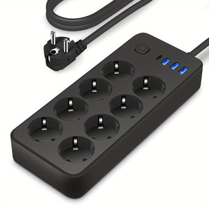 1 black power board and surge protector, 8 AC sockets, 3 USB and 1 TYPE C, 182.88cm extension cable, suitable for homes, offices, kitchens, garages and dormitories, maximizing socket space