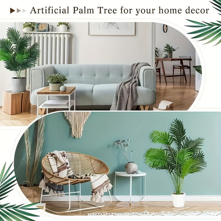 2pcs Lifelike Artificial Palm Plants with Large Leaves - Perfect for Indoor/Outdoor Decor, Weddings, Hotels, Gardens, and Seasonal Events - Durable Plastic Greenery in Black Pots, Palm Tree Decor