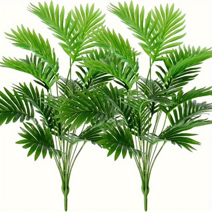 2pcs Lifelike Artificial Palm Plants with Large Leaves - Perfect for Indoor/Outdoor Decor, Weddings, Hotels, Gardens, and Seasonal Events - Durable Plastic Greenery in Black Pots, Palm Tree Decor