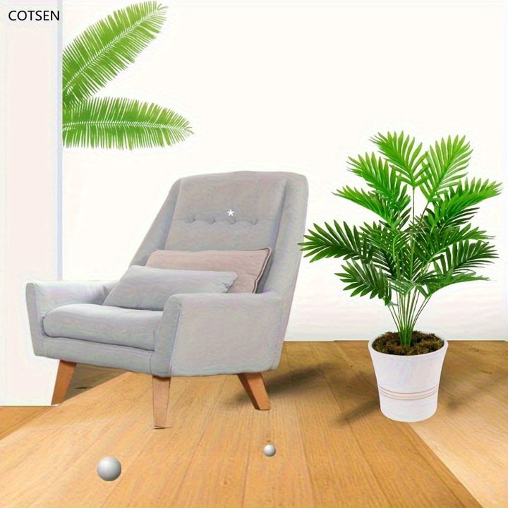 2pcs Lifelike Artificial Palm Plants with Large Leaves - Perfect for Indoor/Outdoor Decor, Weddings, Hotels, Gardens, and Seasonal Events - Durable Plastic Greenery in Black Pots, Palm Tree Decor