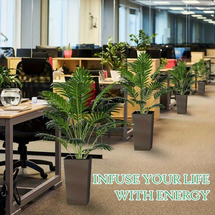 2pcs Lifelike Artificial Palm Plants with Large Leaves - Perfect for Indoor/Outdoor Decor, Weddings, Hotels, Gardens, and Seasonal Events - Durable Plastic Greenery in Black Pots, Palm Tree Decor