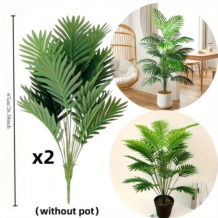 2pcs Lifelike Artificial Palm Plants with Large Leaves - Perfect for Indoor/Outdoor Decor, Weddings, Hotels, Gardens, and Seasonal Events - Durable Plastic Greenery in Black Pots, Palm Tree Decor