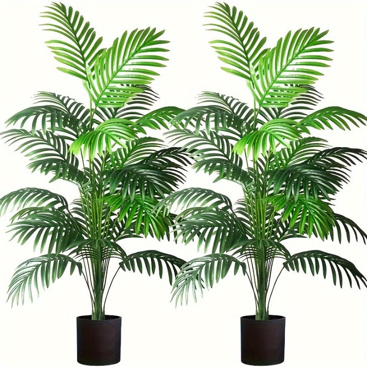 2pcs Lifelike Artificial Palm Plants with Large Leaves - Perfect for Indoor/Outdoor Decor, Weddings, Hotels, Gardens, and Seasonal Events - Durable Plastic Greenery in Black Pots, Palm Tree Decor