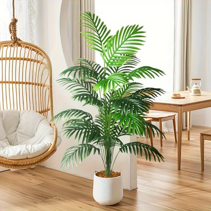 2pcs Lifelike Artificial Palm Plants with Large Leaves - Perfect for Indoor/Outdoor Decor, Weddings, Hotels, Gardens, and Seasonal Events - Durable Plastic Greenery in Black Pots, Palm Tree Decor