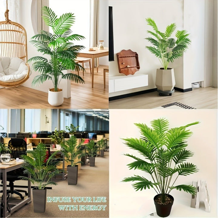 2pcs Lifelike Artificial Palm Plants with Large Leaves - Perfect for Indoor/Outdoor Decor, Weddings, Hotels, Gardens, and Seasonal Events - Durable Plastic Greenery in Black Pots, Palm Tree Decor