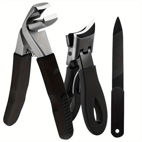 3pcs for Thick Nails for Seniors, Angled Heavy Duty Toe Nail Clippers with Catcher, Mess Free Large Fingernail Clippers with Wide Opening for Men Women, Sharp Stainless Steel Nail Cutter