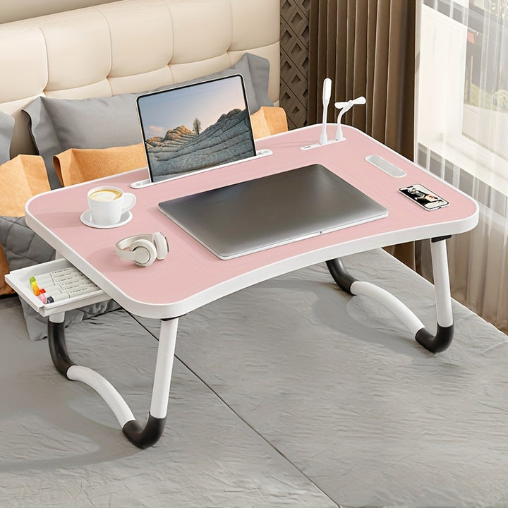 Mesa de Cama Multi Funcional Ultra Grande para Laptop - Bandeja Portátil com Suporte para Copo, Gaveta, USB, Ventilador e Luz - Estável, Durável e Dobrável para Comer, Ler e Escrever