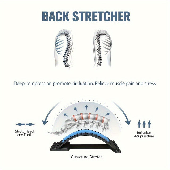 [Multi-Level Back Stretcher Massager] 1 Adjustable Back Stretcher and Massager-multi-level Spinal Relief Device with Comfortable Foam Pad and Durable ABS Material, Portable and Suitable for Home, Office and Gym, Ideal Gift fo