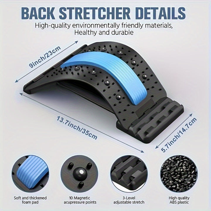 [Multi-Level Back Stretcher Massager] 1 Adjustable Back Stretcher and Massager-multi-level Spinal Relief Device with Comfortable Foam Pad and Durable ABS Material, Portable and Suitable for Home, Office and Gym, Ideal Gift fo