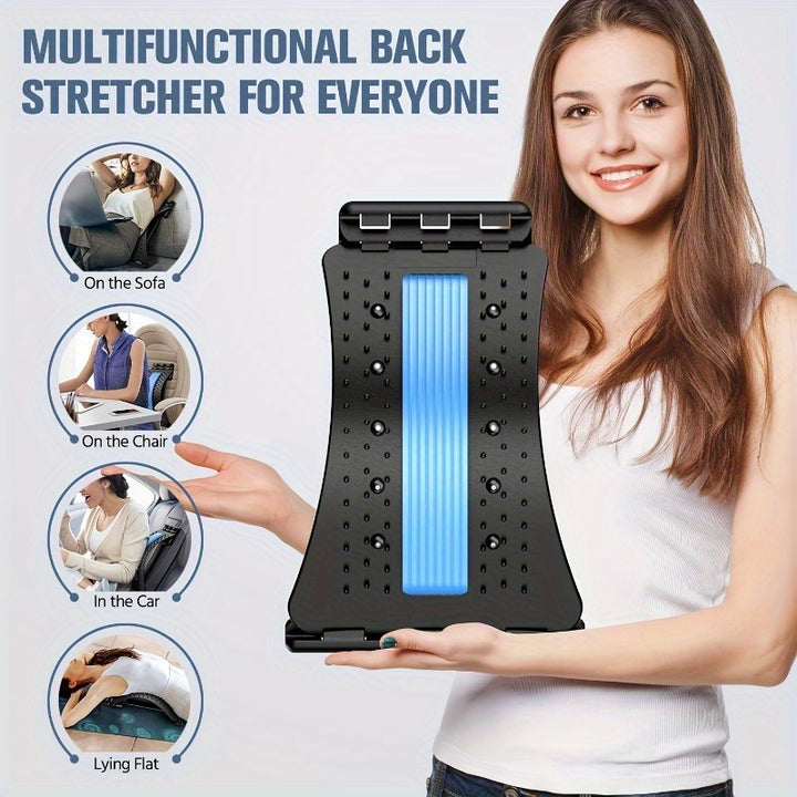 [Multi-Level Back Stretcher Massager] 1 Adjustable Back Stretcher and Massager-multi-level Spinal Relief Device with Comfortable Foam Pad and Durable ABS Material, Portable and Suitable for Home, Office and Gym, Ideal Gift fo