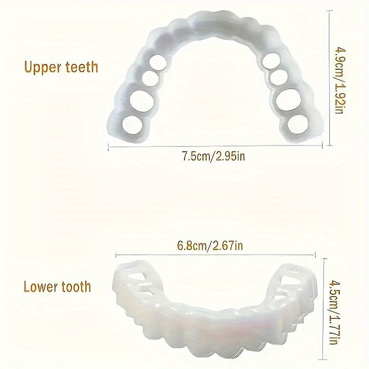 2 pièces de facettes dentaires, confortables et bien ajustées. Contient des facettes dentaires blanches pour la mâchoire supérieure et inférieure, accessoires de prothèse unisexes.