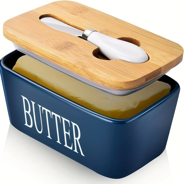 Luxury Large Butter Dish with Lid - Ceramic Countertop Keeper with Knife, High-Quality Silicone Sealing, and Easy-Clean Design - Perfect Kitchen Gift for Butter Lovers