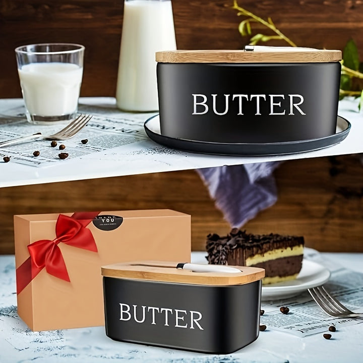 1 Pc Luxury Large Butter Dish with Lid - Ceramic Countertop Keeper with Knife Sealing and Design - Perfect Kitchen