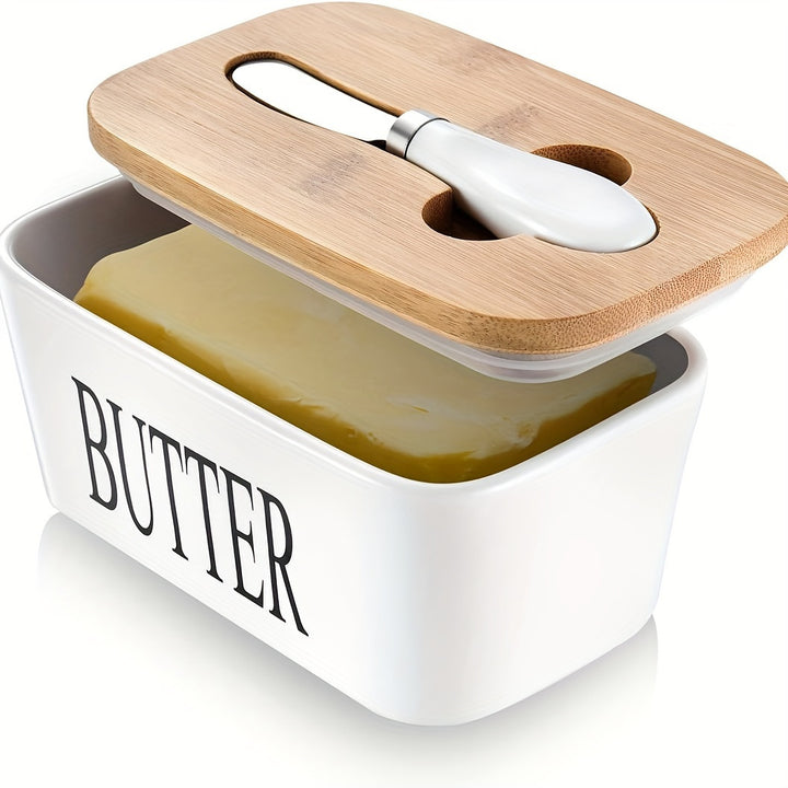 Luxury Large Butter Dish with Lid - Ceramic Countertop Keeper with Knife, High-Quality Silicone Sealing, and Easy-Clean Design - Perfect Kitchen Gift for Butter Lovers