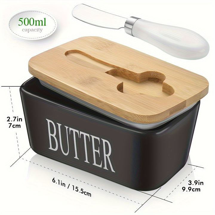 Luxury Large Butter Dish with Lid - Ceramic Countertop Keeper with Knife, High-Quality Silicone Sealing, and Easy-Clean Design - Perfect Kitchen Gift for Butter Lovers