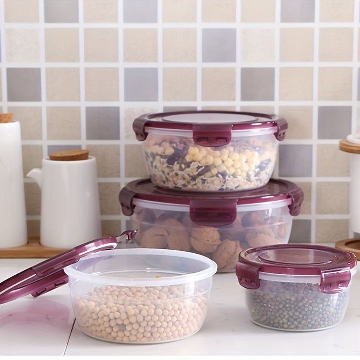 3/4-Pack FreshSeal Contenants de Rangement Alimentaire Hermétiques, Grande Capacité, Empilables, Gain de Place, Plastique, Sans Pile, pour Organisateur de Cuisine, Fruits, Légumes, Viande, Oeufs, Raviolis