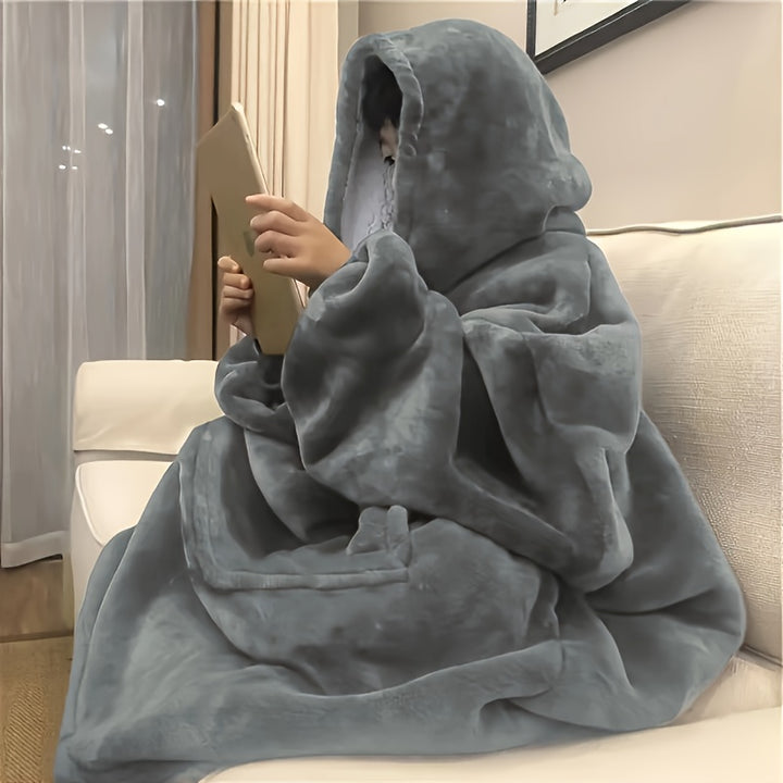 Soft Double-sided Wearable Hoodie Blanket Pajamas - Comfortable Over sized Hooded Blanket with Kangaroo Pockets, Machine Washable Christmas Gifts Valentine's Day, Suitable for Office, Festival, New Year's Gift